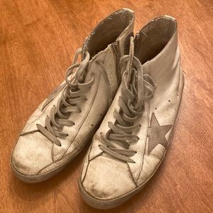 Mens leather white and silver Francy